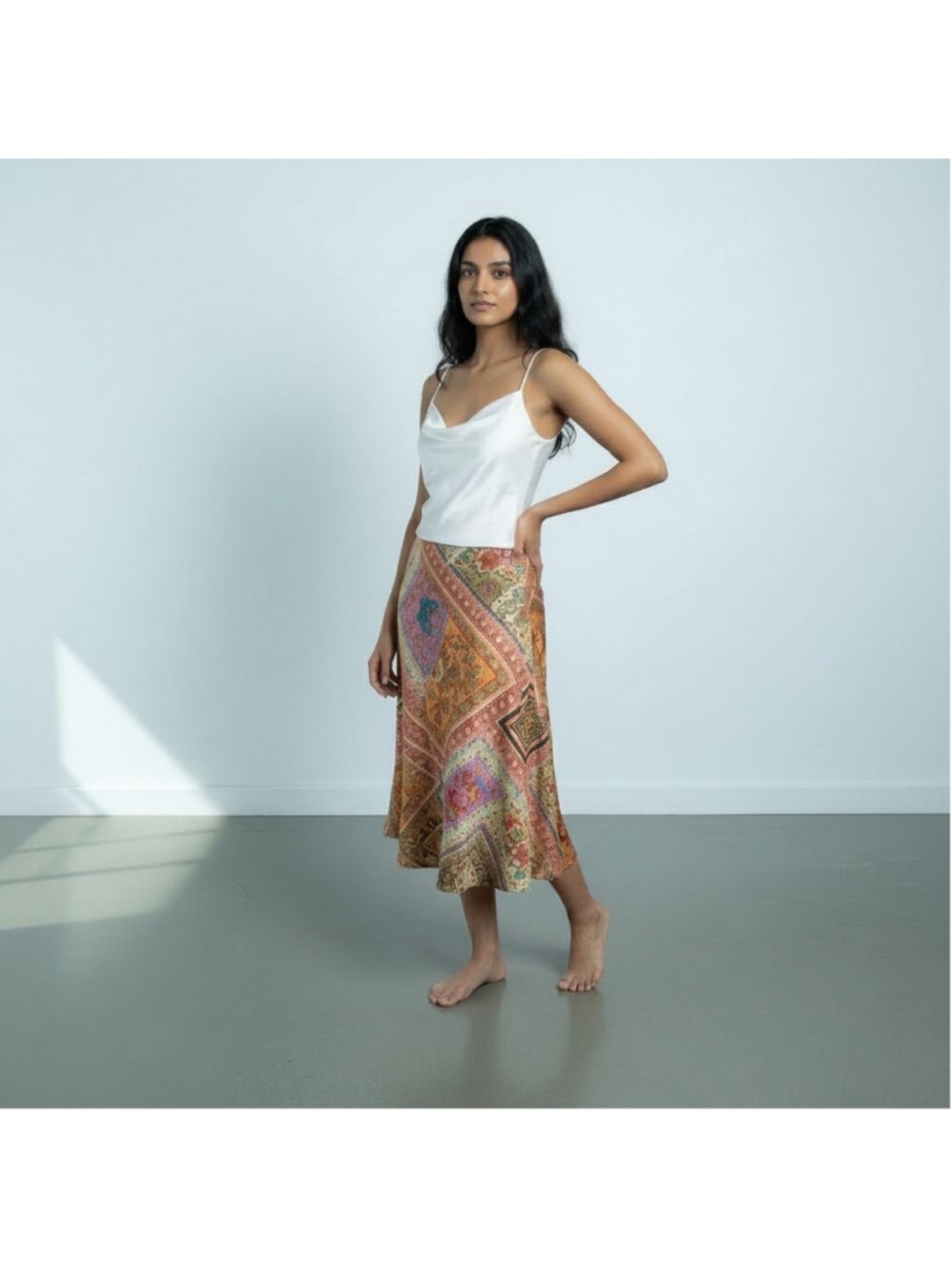 FARM RIO Mixed Scarves Multicolor Floral Patchwork Boho A-Line Midi Skirt XS